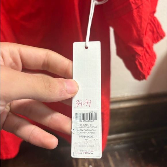 Chicos women’s boho red peasant style top with puff sleeves Chicos size 3 xl - Picture 4 of 8